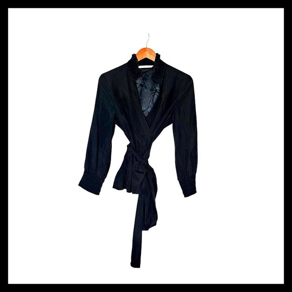 Diane Von Furstenberg Graciela Silk Blouse Wrap Style Ruffle 12 Black Classic Lu - Picture 3 of 11